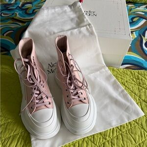 Alexander McQueen Leather Blush Pink High-Top Sneakers